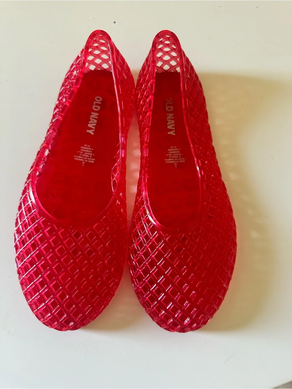 Girls 3 Old Navy Pink/Red Lattice Jelly Flats - Kids Slip-On Loafers
